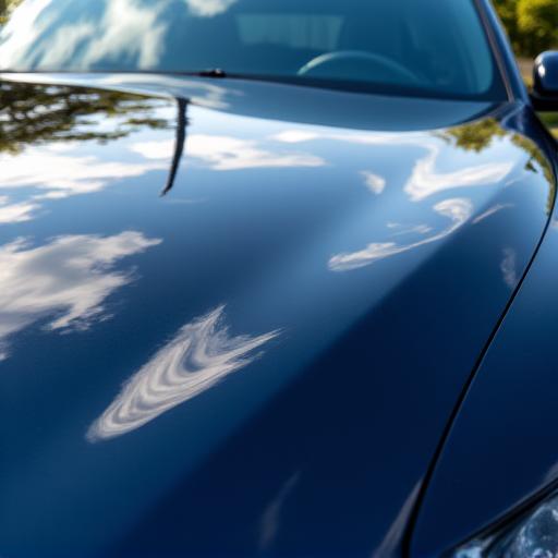 Mirrored reflection on a newly waxed car hood